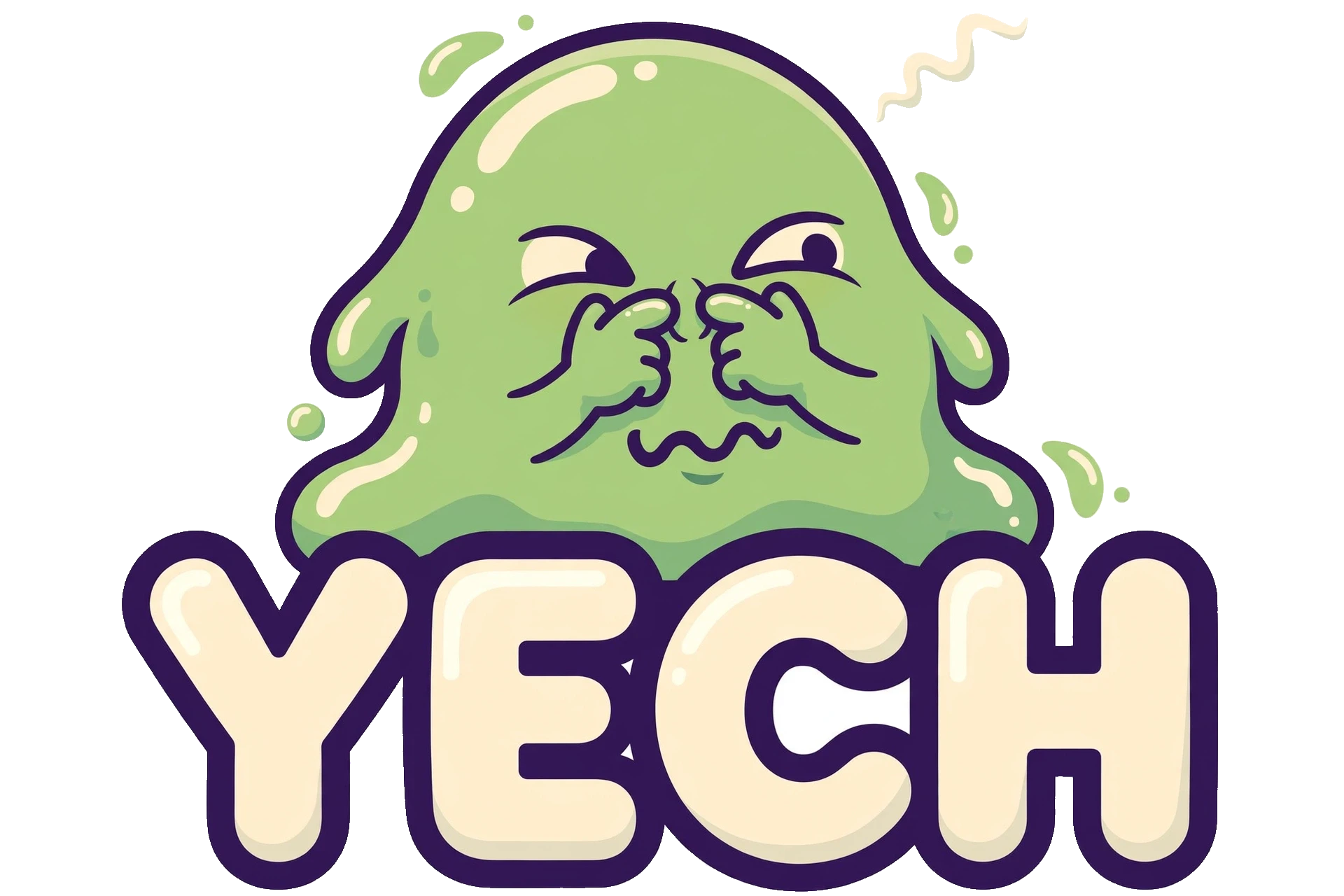 The YECH mascot: a queasy green slime blob pinching its nose